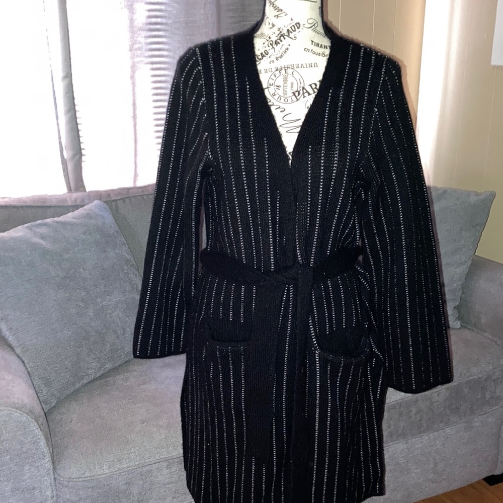 Forever 21  Long Sweater Black and White stripe with pockets. Size M